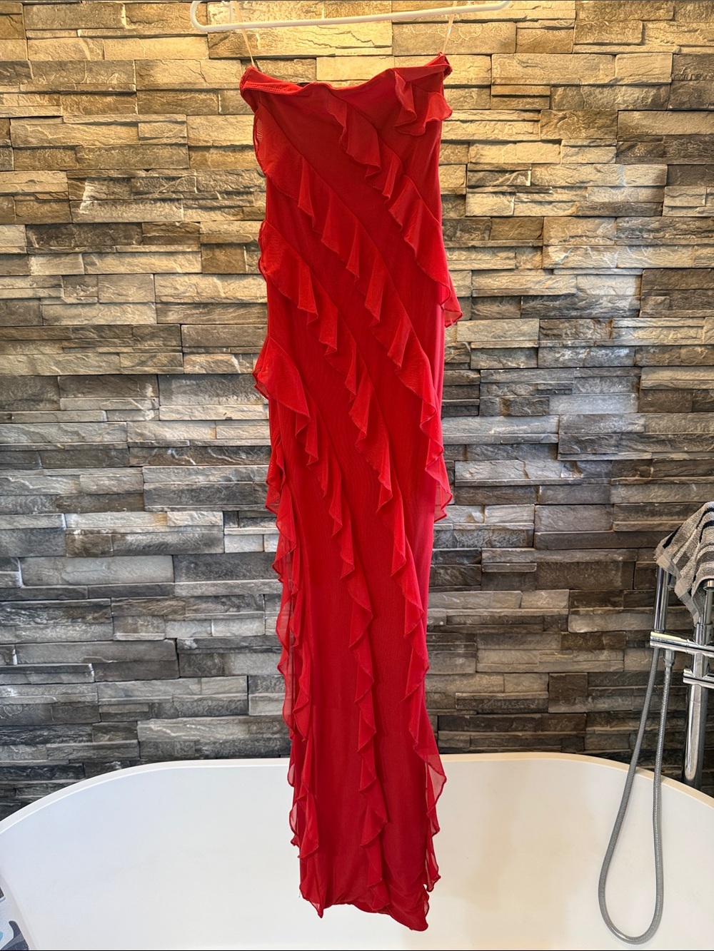Red Ruffle Maxi Skirt - Elegant Layered Design